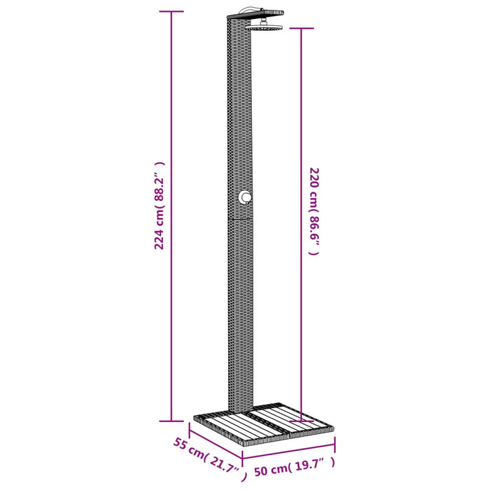 Outdoor Shower Grey 50x55x224 cm Poly Rattan and Acacia Wood