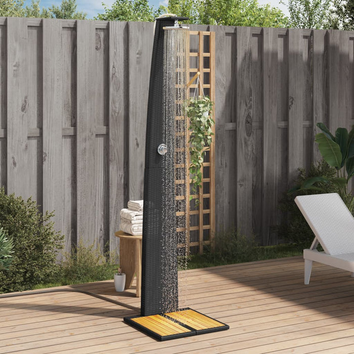 Outdoor Shower Black 55x60x224 cm Poly Rattan and Acacia Wood