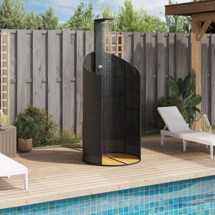 Outdoor Shower Black 100x100x241.5 cm Poly Rattan and Acacia Wood