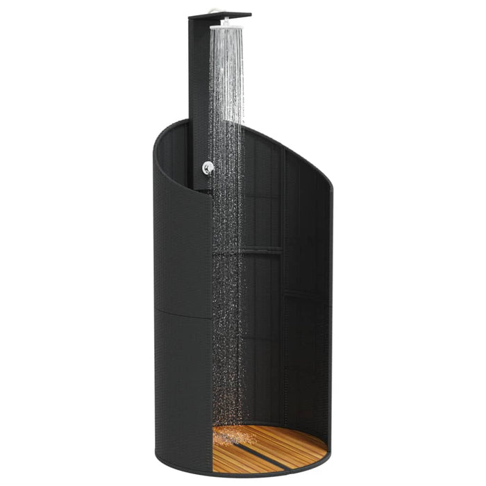 Outdoor Shower Black 100x100x241.5 cm Poly Rattan and Acacia Wood