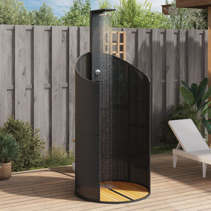 Outdoor Shower Black 100x100x241.5 cm Poly Rattan and Acacia Wood