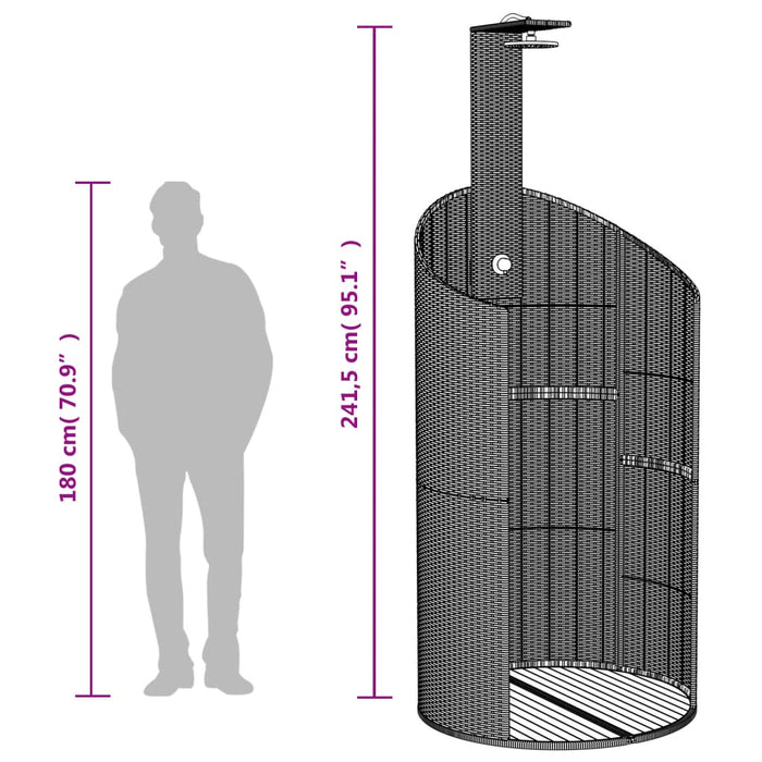 Outdoor Shower Grey 100x100x241.5 cm Poly Rattan and Acacia Wood