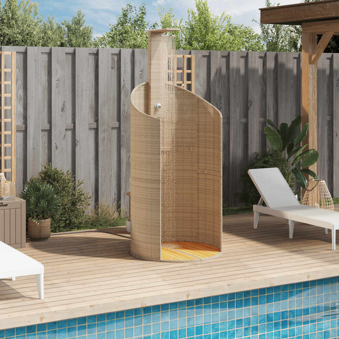 Outdoor Shower Beige 100x100x241.5 cm Poly Rattan and Acacia Wood