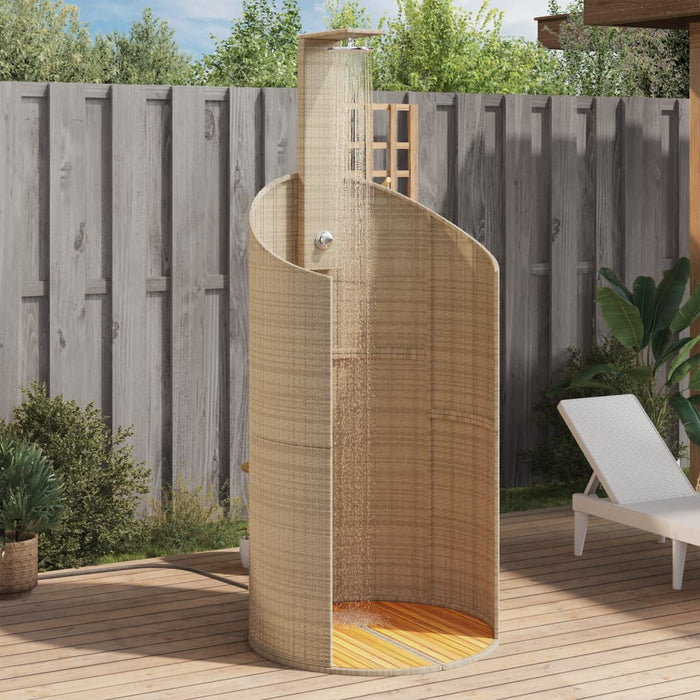 Outdoor Shower Beige 100x100x241.5 cm Poly Rattan and Acacia Wood