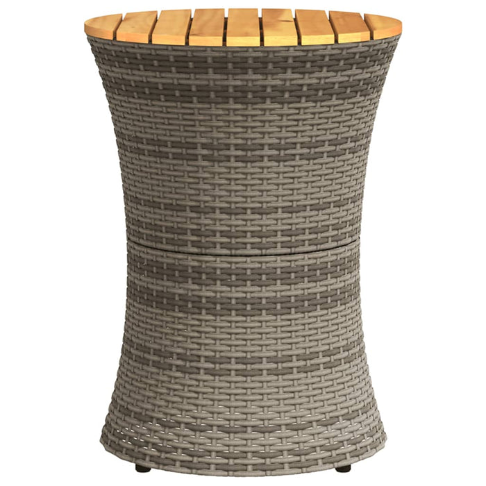 Garden Side Table Drum Shape Grey Poly Rattan and Solid Wood