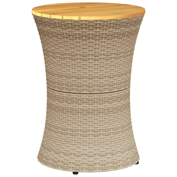 Garden Side Table Drum Shape Beige Poly Rattan and Solid Wood