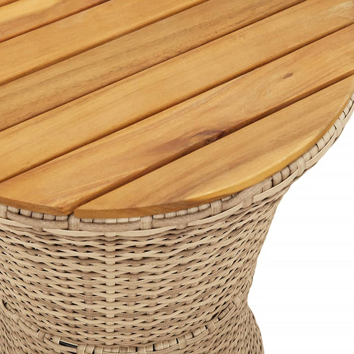 Garden Side Table Drum Shape Beige Poly Rattan and Solid Wood