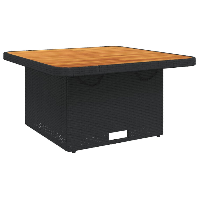 Garden Table Black 80x80x71 cm Poly Rattan and Acacia Wood