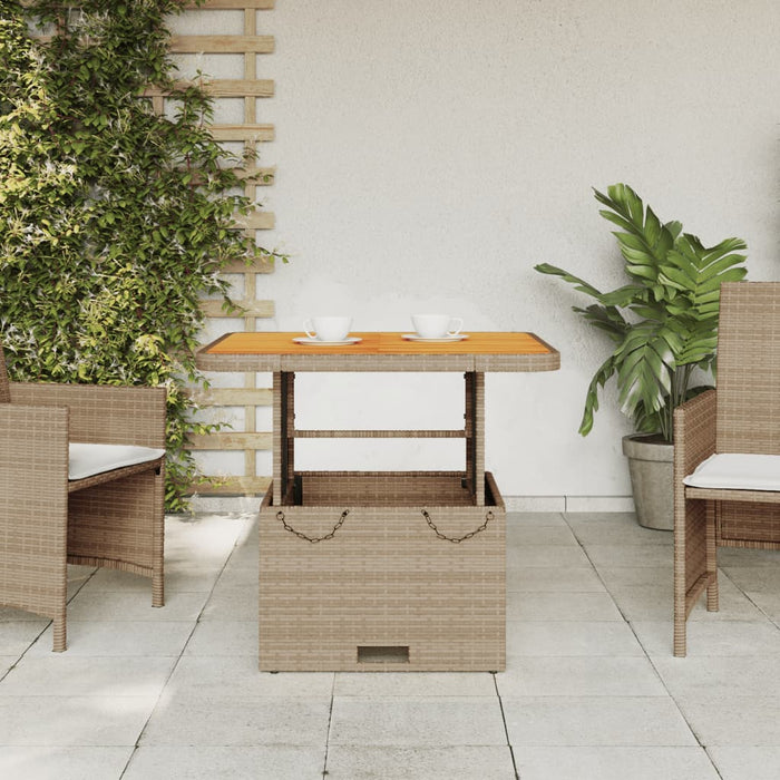 Garden Table Beige 80x80x71 cm Poly Rattan and Acacia Wood