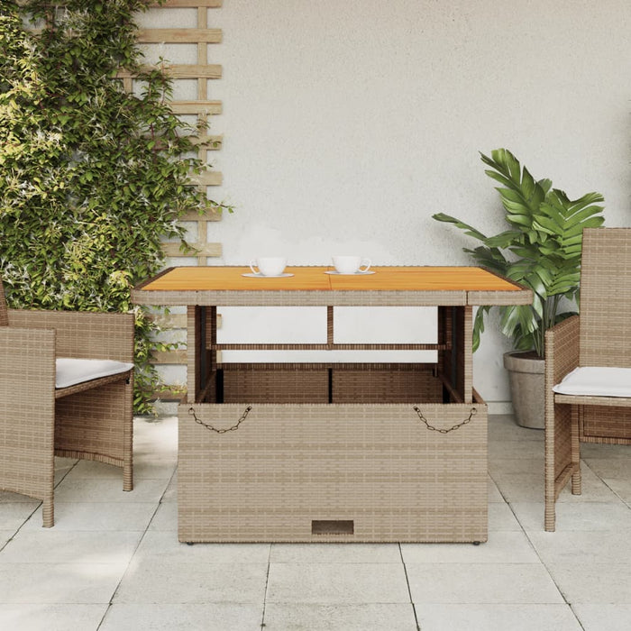 Garden Table Beige 110x110x71 cm Poly Rattan and Acacia Wood