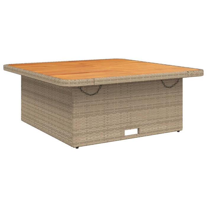 Garden Table Beige 110x110x71 cm Poly Rattan and Acacia Wood