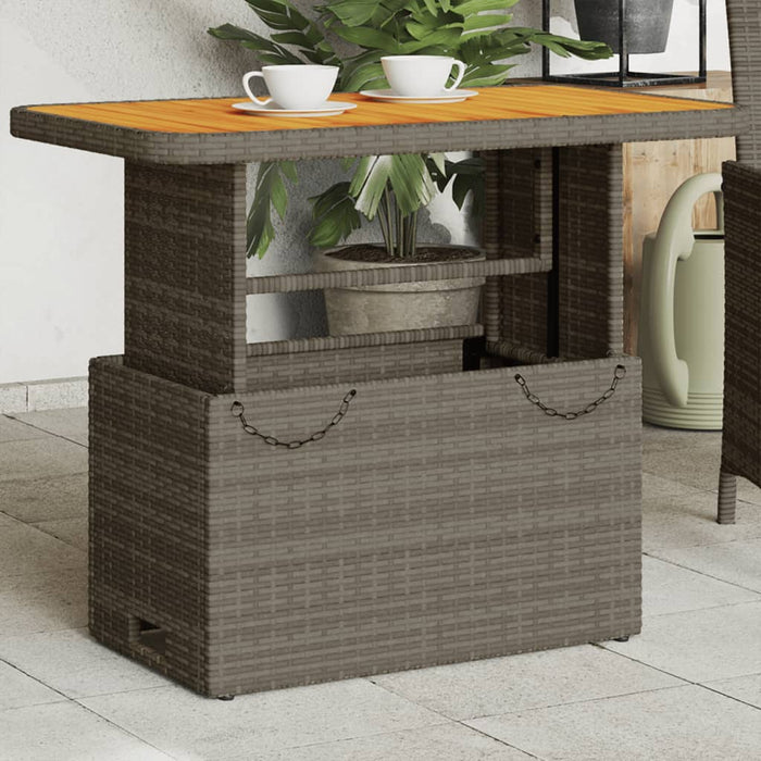 Garden Table Grey 90x55x71 cm Poly Rattan and Acacia Wood