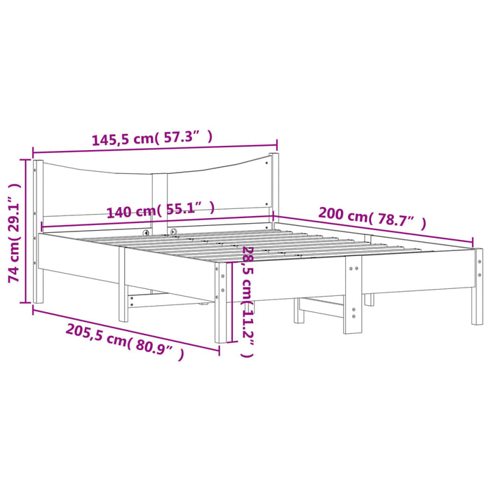 Bed Frame without Mattress Wax Brown 140x200 cm Solid Wood Pine