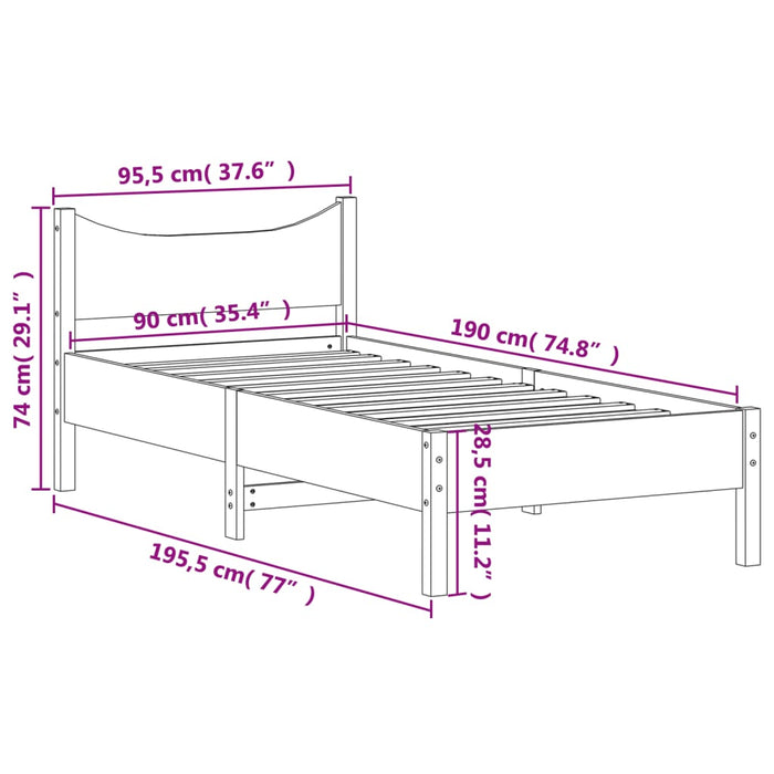 Bed Frame without Mattress White 90x190 cm Single Solid Wood Pine