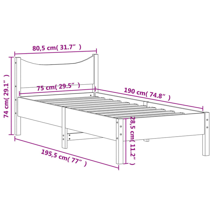 Bed Frame without Mattress 75x190 cm Small Single Solid Wood Pine