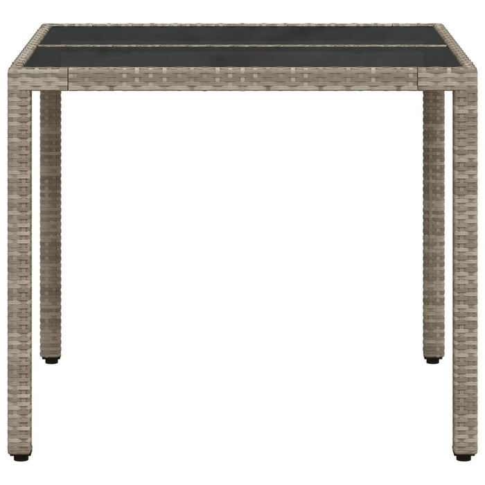 Garden Table with Glass Top Light Grey 90x90x75 cm Poly Rattan