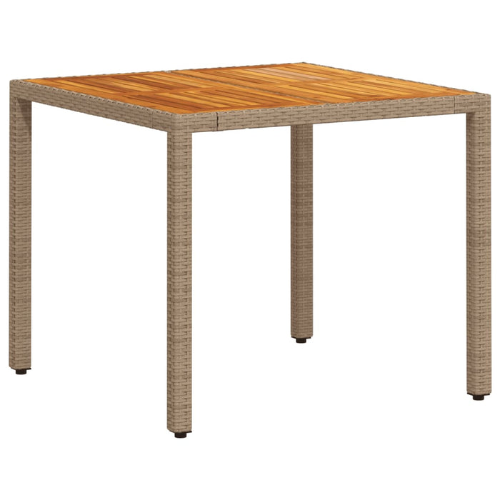 Garden Table Beige 90x90x75 cm Poly Rattan Acacia Wood