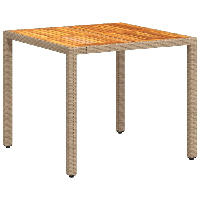 Garden Table Beige 90x90x75 cm Poly Rattan Acacia Wood