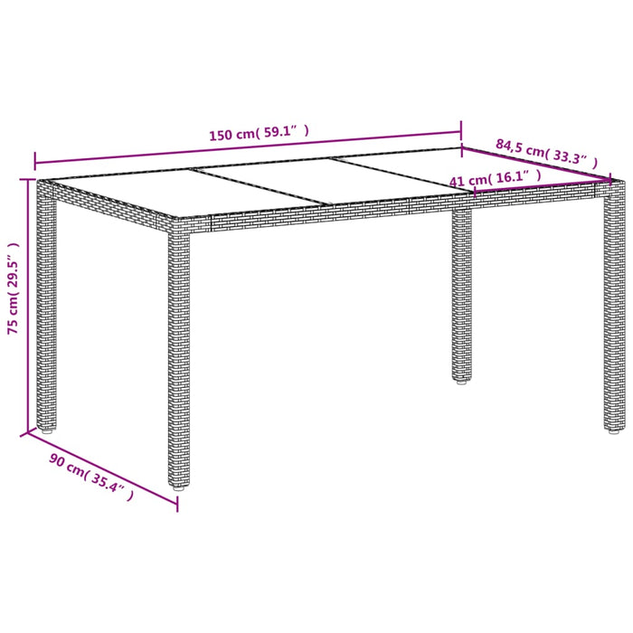 Garden Table with Glass Top White 150x90x75 cm Poly Rattan