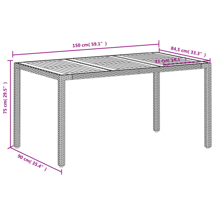 Garden Table Beige 150x90x75 cm Poly Rattan Acacia Wood