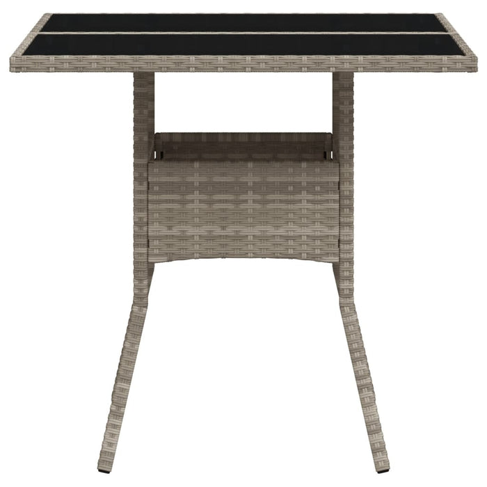 Garden Table with Glass Top Light Grey 80x80x75 cm Poly Rattan