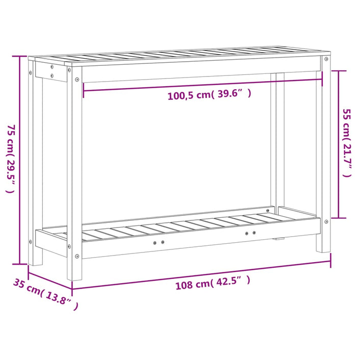 Potting Table with Shelf Wax Brown 108x35x75 cm Solid Wood Pine