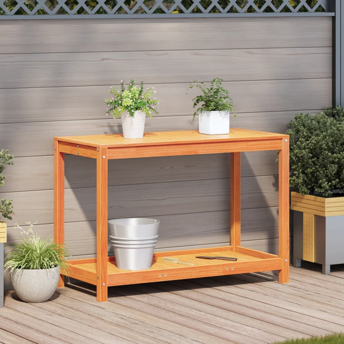 Potting Table with Shelf Wax Brown 108x50x75 cm Solid Wood Pine