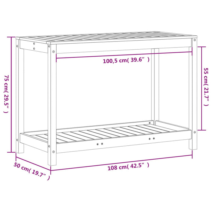 Potting Table with Shelf Wax Brown 108x50x75 cm Solid Wood Pine