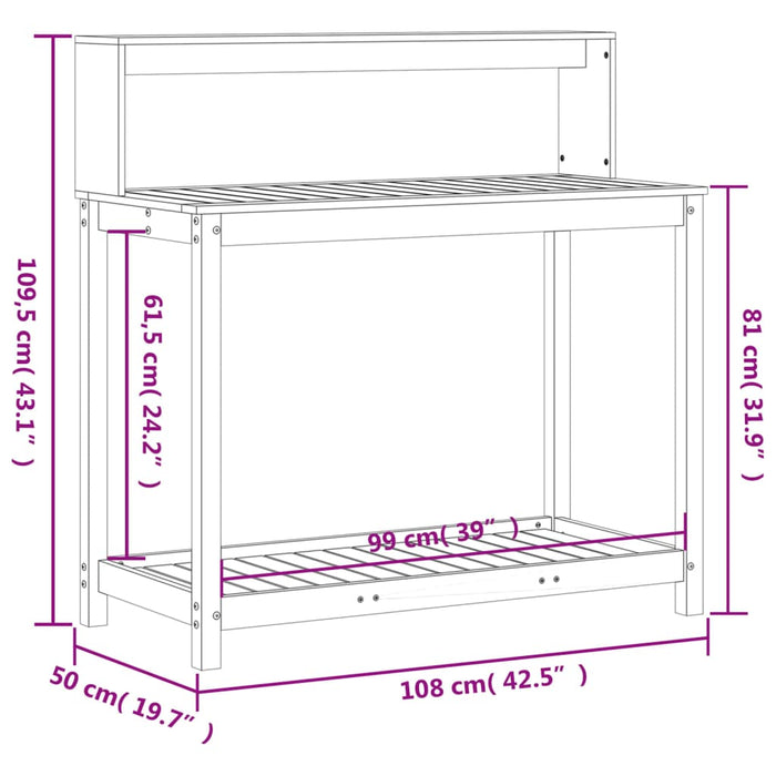 Potting Table with Shelves Brown 108x50x109.5 cm Solid Wood Pine