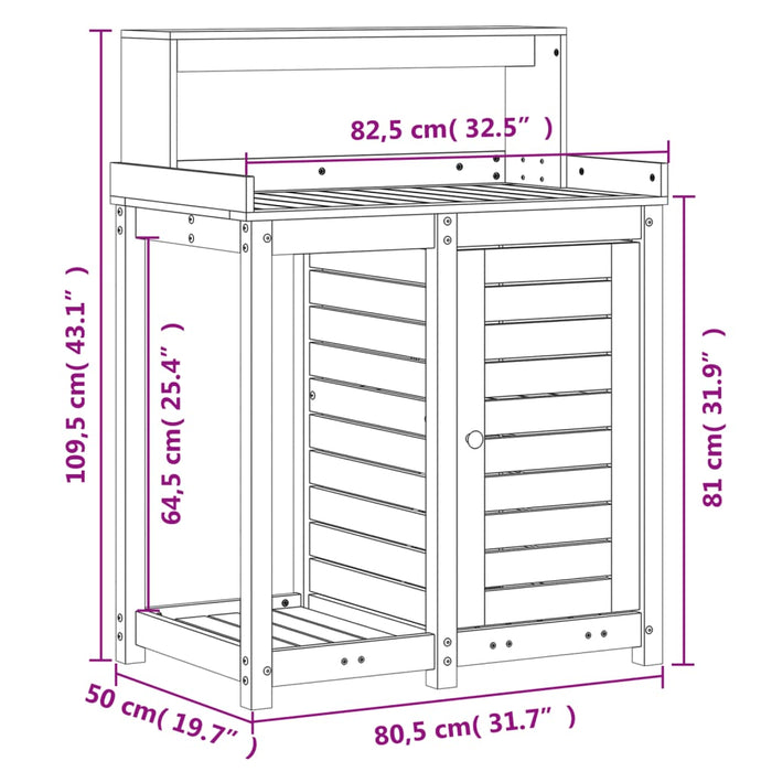 Маса за саксии с рафтове кафява 82,5x50x109,5 см масив бор