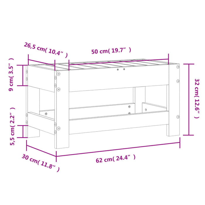 Садовый пуф для ног Wax Brown 62x30x32 см Массив дерева Сосна