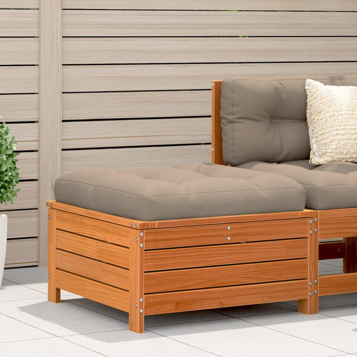 Garden Footstool with Cushion Wax Brown Solid Wood Pine