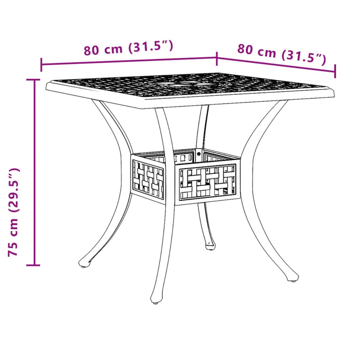 Garden Table White 80x80x75 cm Cast Aluminium