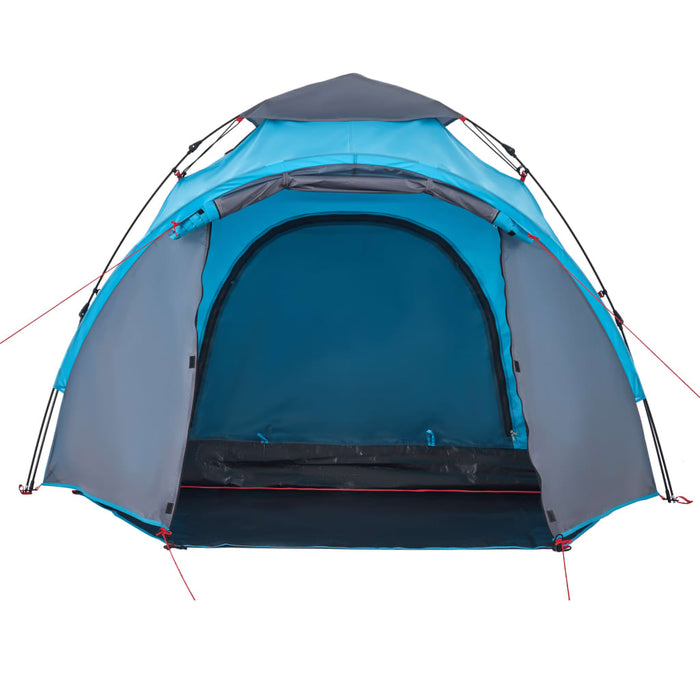 Cort de camping Dome pentru 3 persoane, cu eliberare rapidă albastră