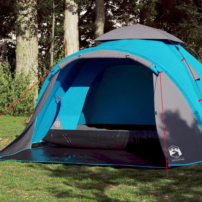 Cort de camping Dome pentru 3 persoane, cu eliberare rapidă albastră