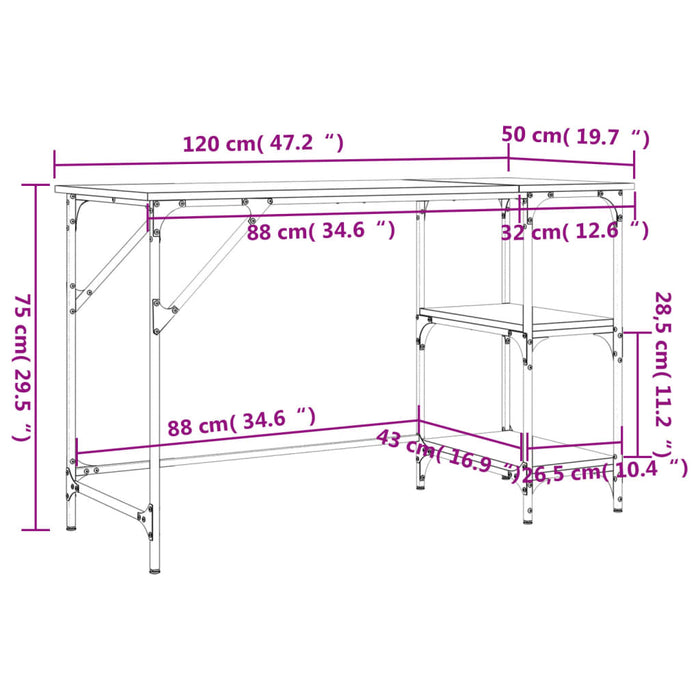 Birou Gri Sonoma 120x50x75 cm Metal si Lemn de Inginerie