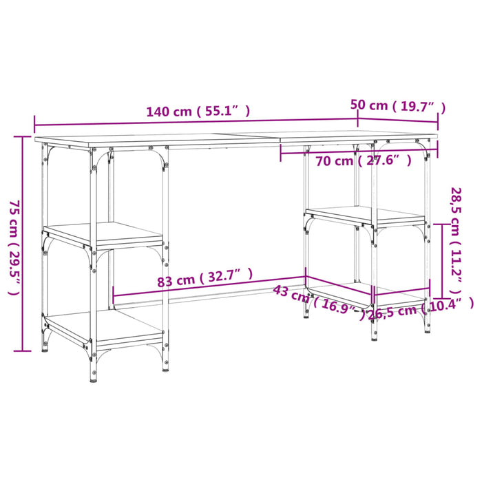 Birou Stejar Afumat 140x50x75 cm Metal si Lemn Cosinat