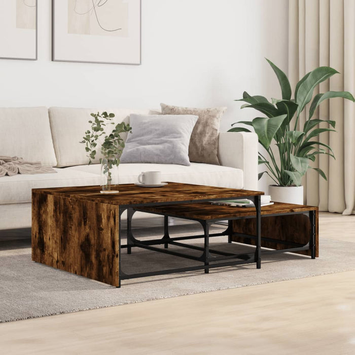 Nesting Coffee Tables 2 pcs Smoked Oak Engineered Wood and Metal