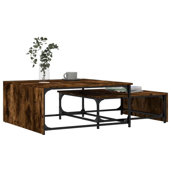 Nesting Coffee Tables 2 pcs Smoked Oak Engineered Wood and Metal