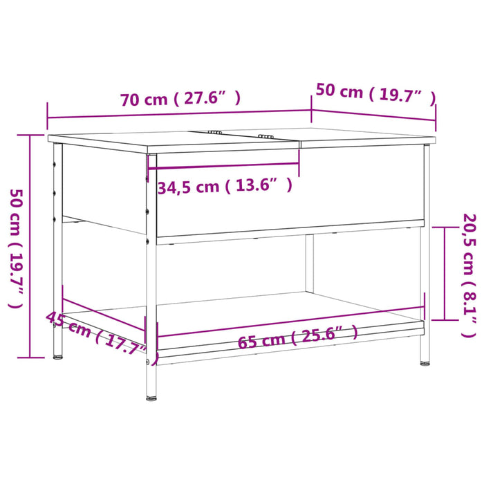 Coffee Table Sonoma Oak 70x50x50 cm Engineered Wood and Metal