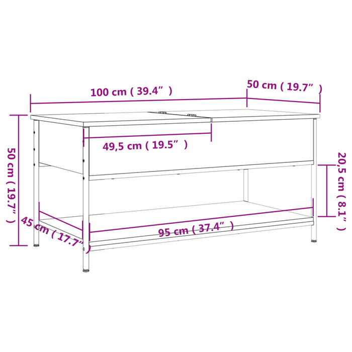 Masuta de cafea Stejar Maro 100x50x50 cm Lemn si Metal