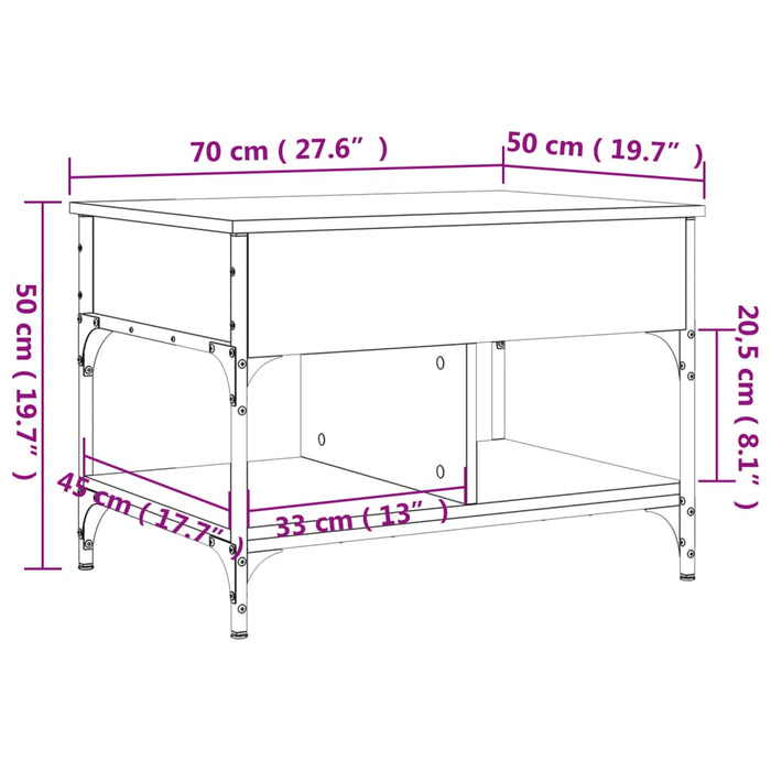 Masuta de cafea Stejar Maro 70x50x50 cm Lemn si Metal