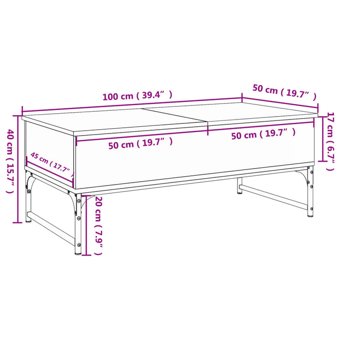 Coffee Table Grey Sonoma 100x50x40 cm Engineered Wood and Metal