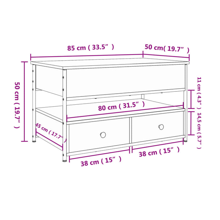 Masuta de cafea Stejar Afumat 85x50x50 cm Lemn si Metal