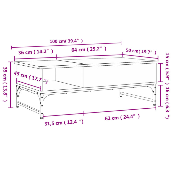 Masuta de cafea Stejar afumat 100x50x35 cm Lemn si Metal