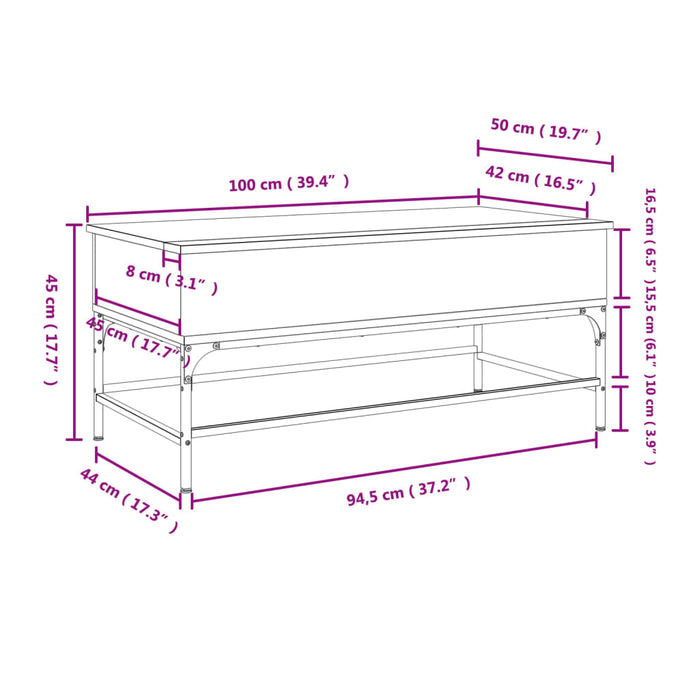 Masuta de cafea Stejar Afumat 100x50x45 cm Lemn si Metal