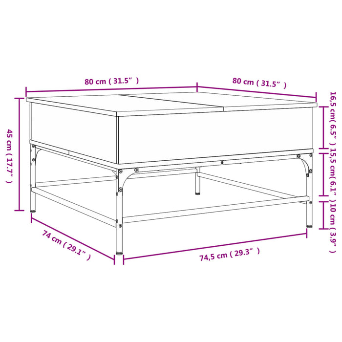 Masuta de cafea Stejar Afumat 80x80x45 cm Lemn si Metal