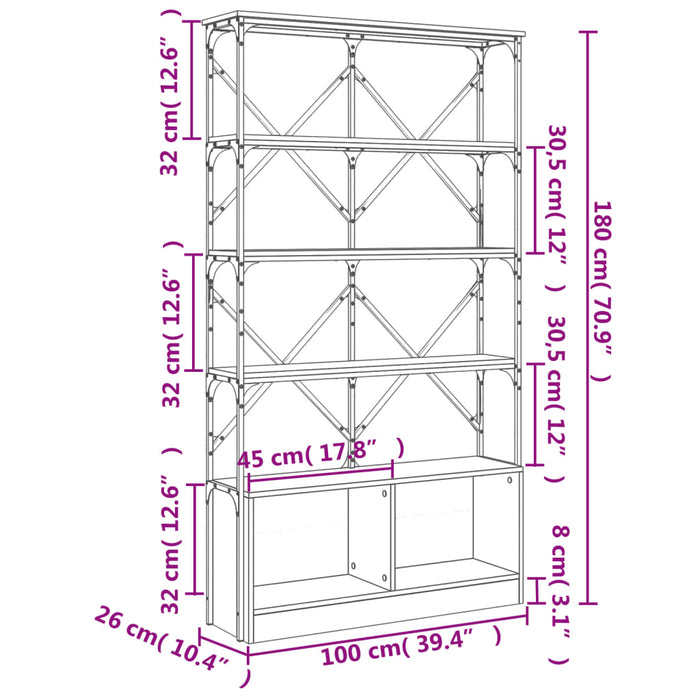 Bibliotecă neagră 100x26x180 cm Lemn și metal prelucrat