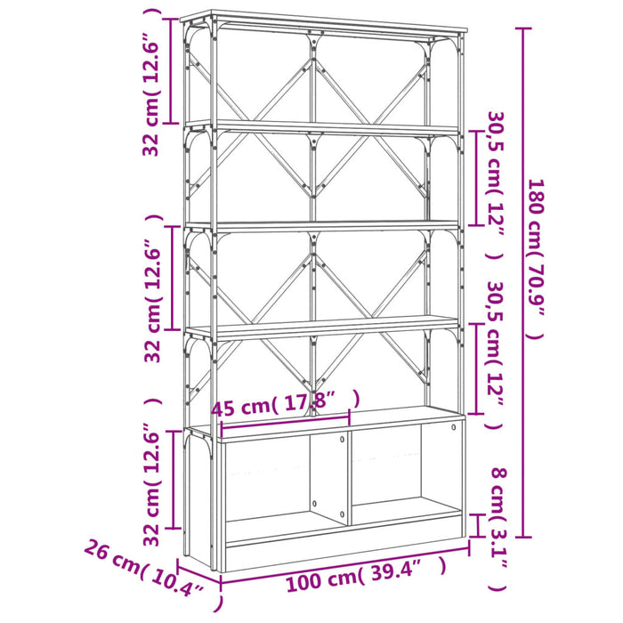 Bibliotecă Gri Sonoma 100x26x180 cm Lemn și Metal