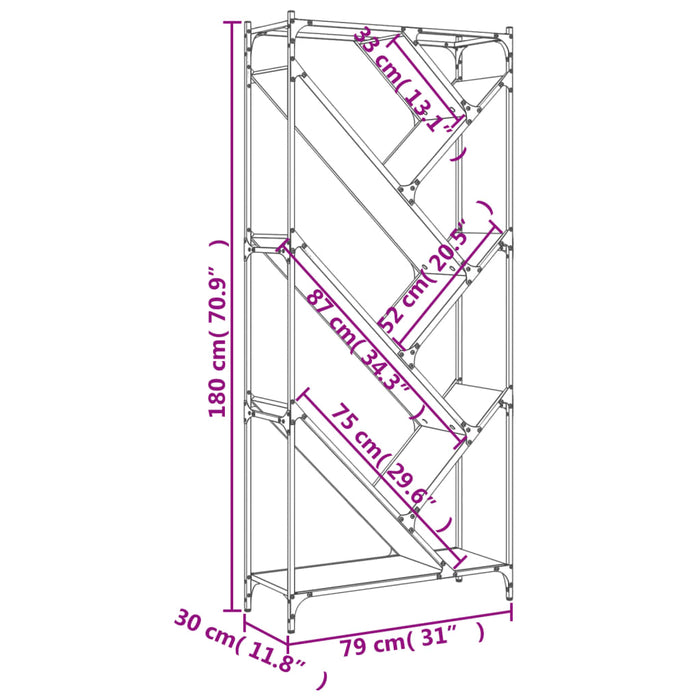 Bibliotecă neagră 79x30x180 cm Lemn și metal prelucrat